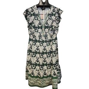 NWT BloomChic Green & Cream Floral Ruffle Cap Sleeve V~Neck Dress Size 14-16